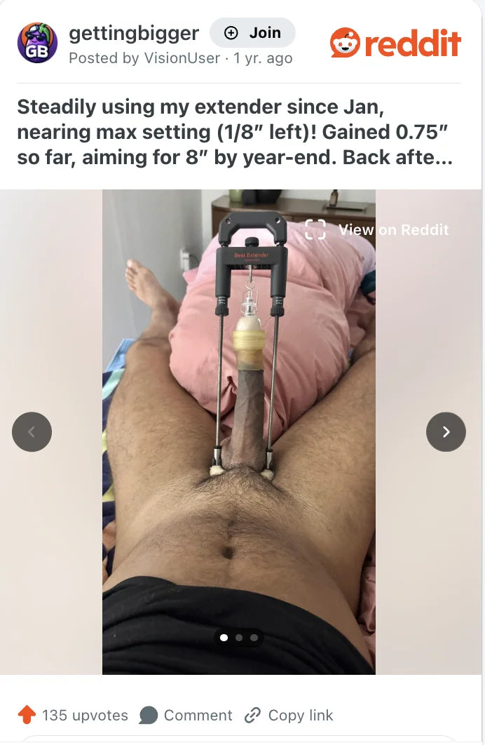 Reddit post in r/gettingbigger about steady extender gains