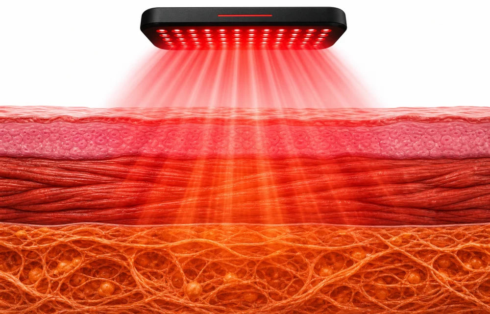 Red 660nm and infrared 850nm light penetrating skin, muscle, and deep tissue